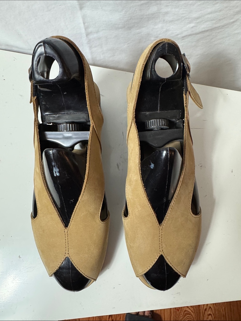 Arche Tan Suede Peep-Toe Sandals with Ankle Strap